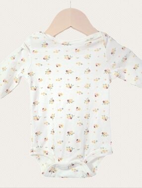 Stitch & Bean Baby Long Sleeve Floral Bodysuit White with Yellow & Pink Flowers